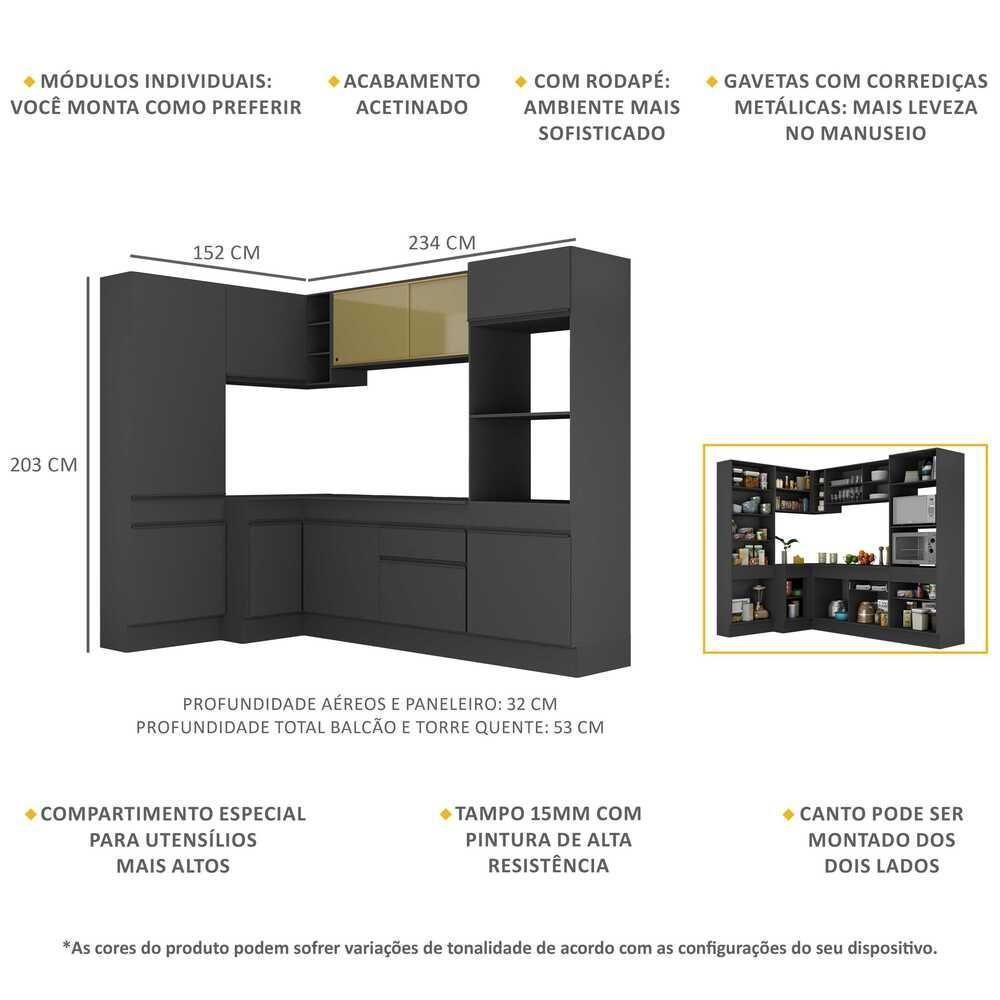 Armário De Cozinha Completa De Canto Preto - 5