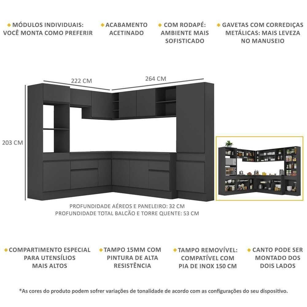 Armário De Cozinha Completa De Canto Preto - 5