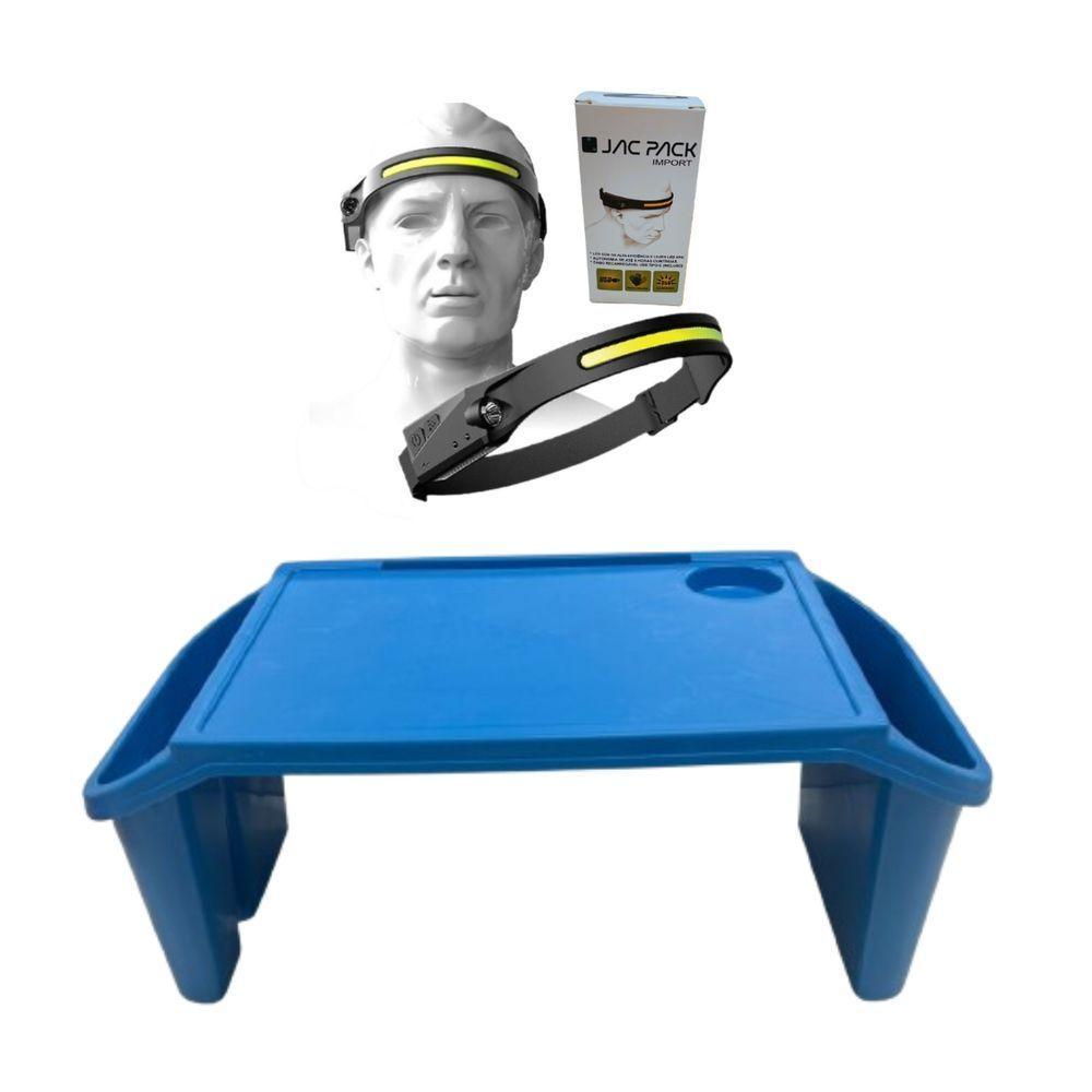 Bandeja Mesa Colo Apoio Comer Refeição Cama Suporte Notebook + Luminária Led Azul - 1