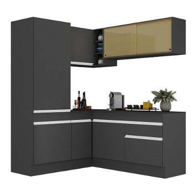 Armário de Cozinha Completa de Canto V2088 8 Portas 1 Gaveta MDF 172cm Preto Branco