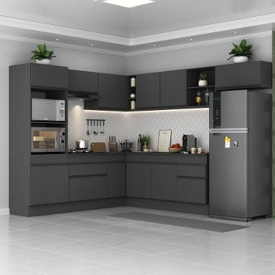 Armário de Cozinha Completa de Canto Mp2083 12 Portas 2 Gavetas MDP 272cm Preto