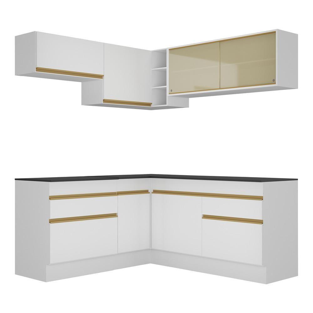 Armário De Cozinha Completa De Canto Com Rodapé Veneza Multimóveis V2097 Branco/dourado Branco/dourado - 2