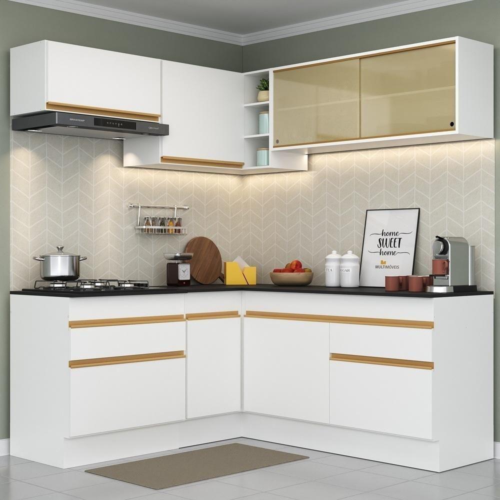 Armário De Cozinha Completa De Canto Com Rodapé Veneza Multimóveis V2097 Branco/dourado Branco/dourado - 6