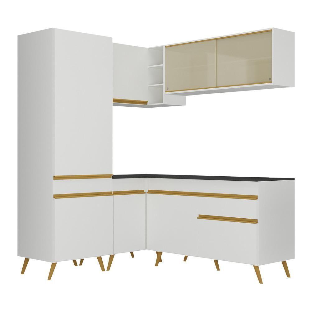 Armário De Cozinha Completa De Canto Veneza Multimóveis V2053 Branco/dourado Branco/dourado - 2