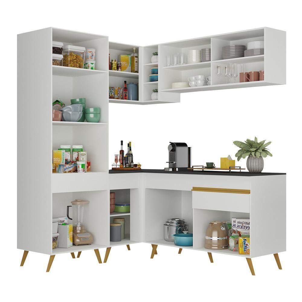 Armário De Cozinha Completa De Canto Veneza Multimóveis V2053 Branco/dourado Branco/dourado - 3