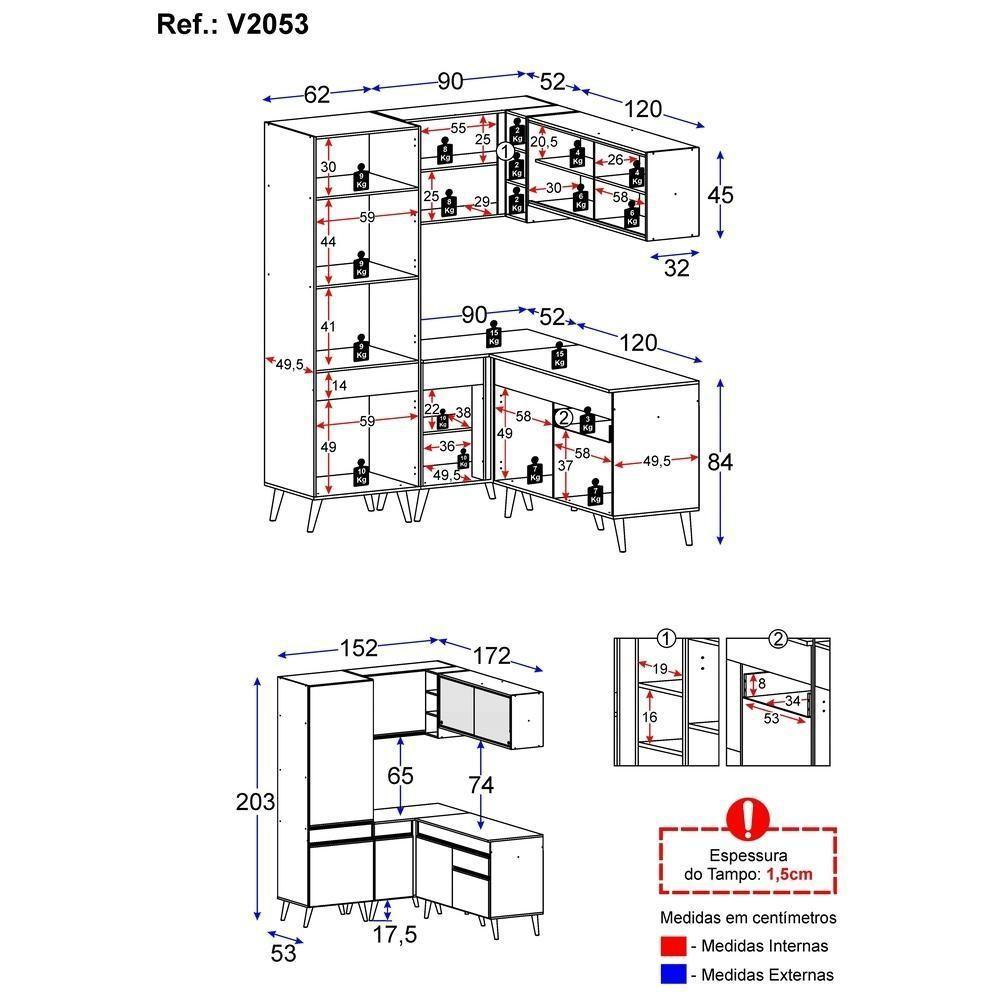 Armário De Cozinha Completa De Canto Veneza Multimóveis V2053 Branco/dourado Branco/dourado - 4