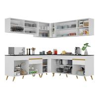 Armário De Cozinha Completa De Canto Veneza Multimóveis V2061 Branco/dourado Branco/dourado - 3