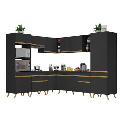 Armário de Cozinha Completa de Canto V2046 13 Portas 2 Gavetas MDP Preto
