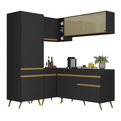 Armário de Cozinha Completa de Canto Veneza V2053 8 Portas 1 Gaveta MDF Preto