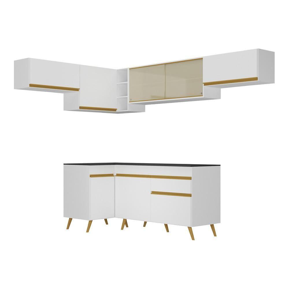 Armário De Cozinha Completa De Canto Veneza Multimóveis V2060 Branco/dourado Branco/dourado - 2