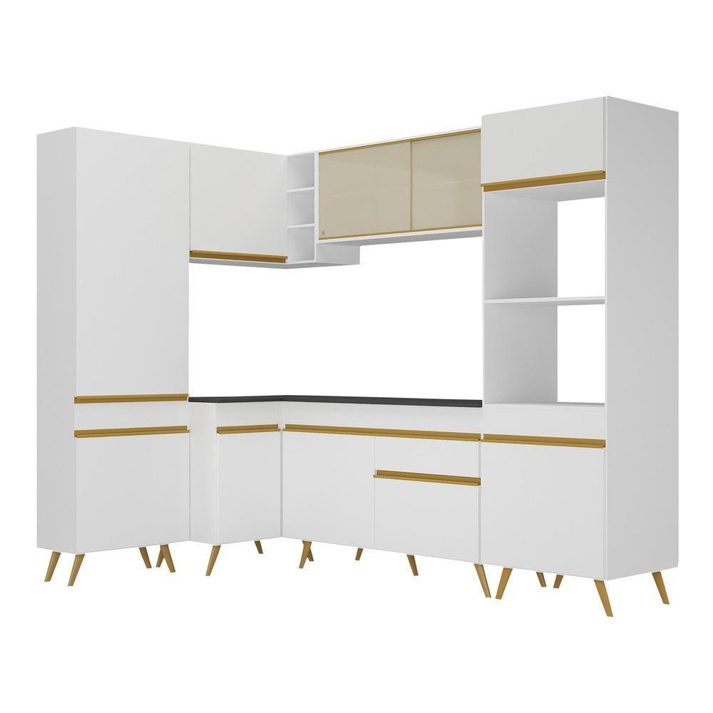 Armário De Cozinha Completa De Canto Veneza Multimóveis V2050 Branco/dourado Branco/dourado - 2