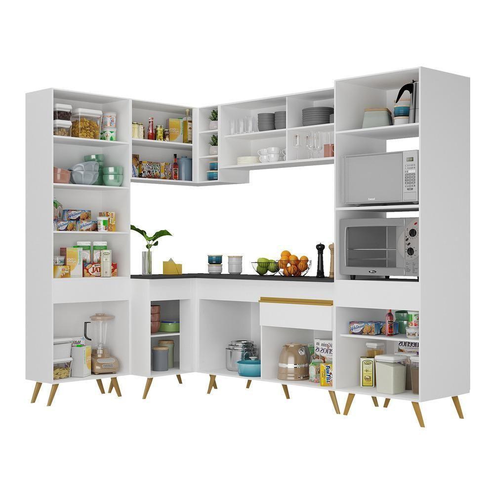Armário De Cozinha Completa De Canto Veneza Multimóveis V2050 Branco/dourado Branco/dourado - 3