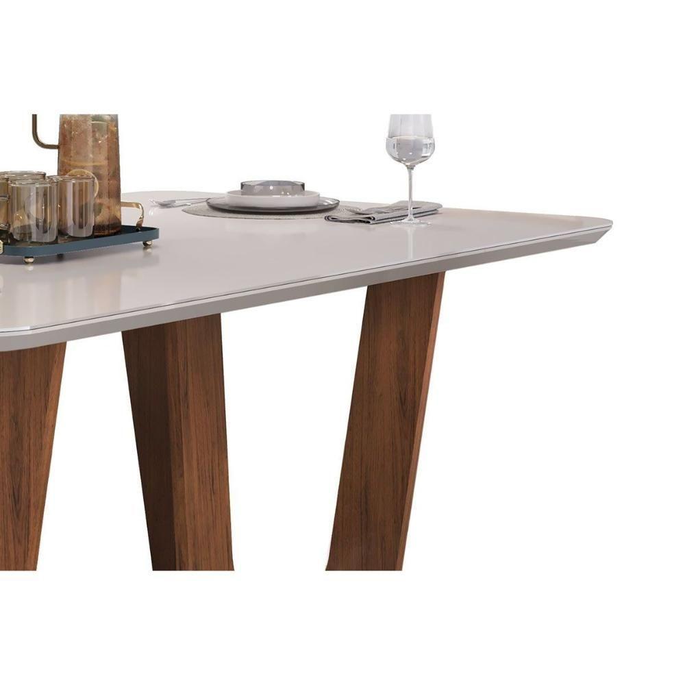Mesa De Sala Jantar Nala C/ Tampo Madeirado C/ Vidro Curvo 170x90cm Cedro/off White - Dj Móveis - 5