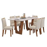 Mesa De Sala Jantar Nala C/ Tampo Madeirado C/ Vidro Curvo 170x90cm Cedro/off White - Dj Móveis - 9