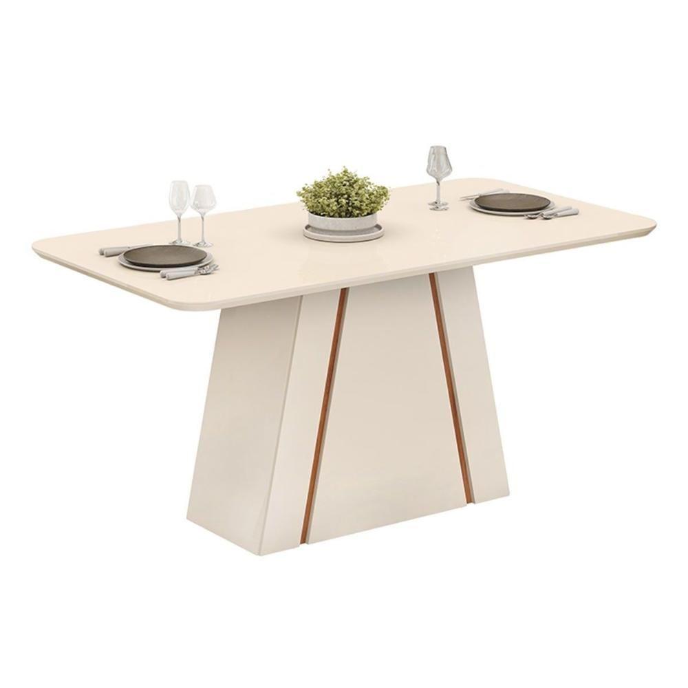 Mesa De Sala Jantar Gabi C/ Tampo Madeirado C/ Vidro Curvo 170x90cm Cedro/off White - Dj Móveis - 8