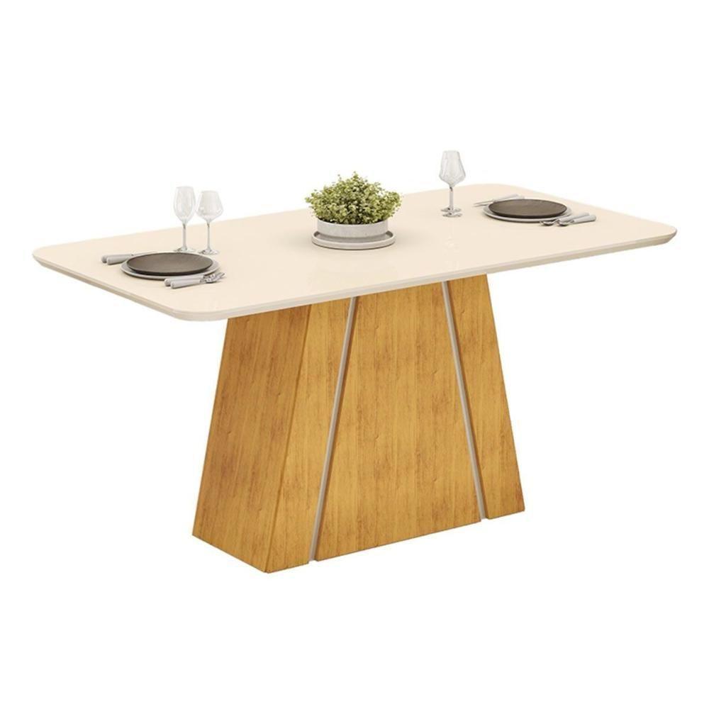 Mesa De Sala Jantar Gabi C/ Tampo Madeirado C/ Vidro Curvo 170x90cm Cedro/off White - Dj Móveis - 10