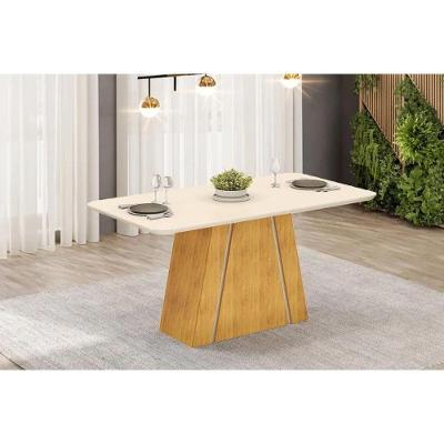 Mesa De Sala Jantar Gabi C/ Tampo Madeirado C/ Vidro Curvo 170x90cm Cedro/off White - Dj Móveis