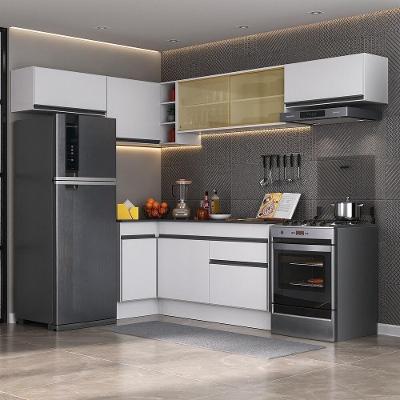 Armário de Cozinha Completa de Canto Mp2095 8 Portas 1 Gaveta MDP 160cm Branco Preto