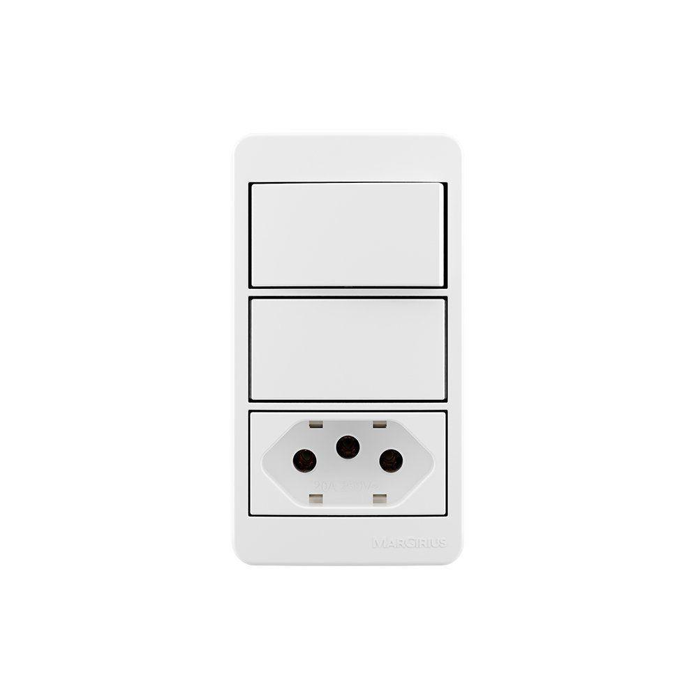 Placa Para Condulete Caixa 3/4" Com Interruptor Simples 10a E Tomada 2p+t 20a Margirius Sleek Branca Branco - 1