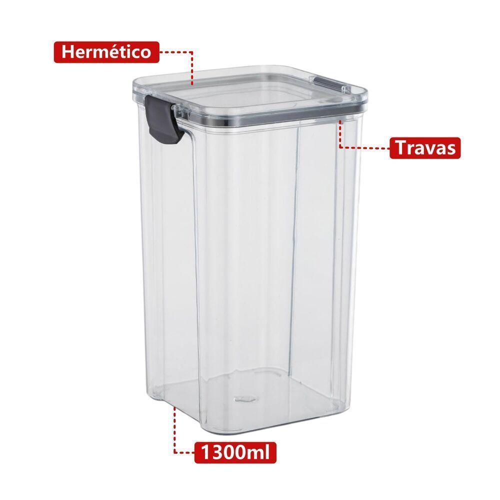 Pote Hermético Quadrado 1,3l Com Tampa De Fechamento Seguro - Mood - 3