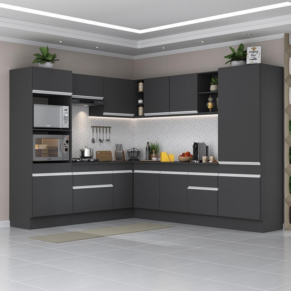 Armário De Cozinha Completa De Canto Preto/branco - 1