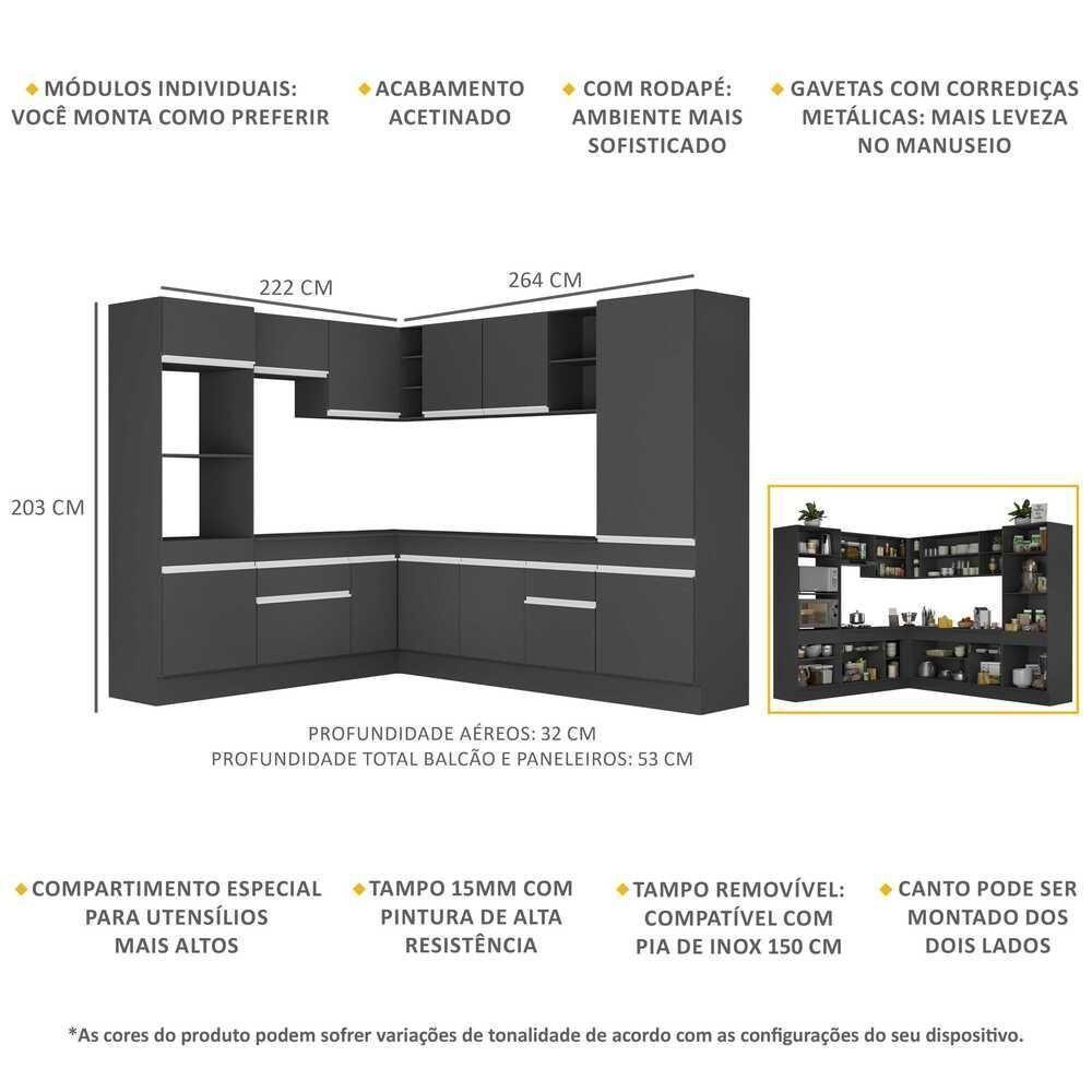 Armário De Cozinha Completa De Canto Preto/branco - 5