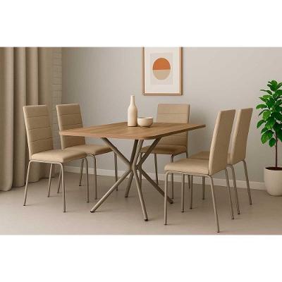 Sala De Jantar Completa Loire C/ Tampo De Madeira 1.60cm + 6 Cadeiras Amsterdã Niquel - Corano Capuccino - Kappesberg