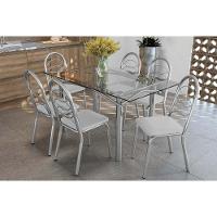 Sala De Jantar Completa Elba C/ Tampo De Vidro 150cm E 6 Cadeiras Holanda Cromada - Courano Branco - Kappesberg - 1