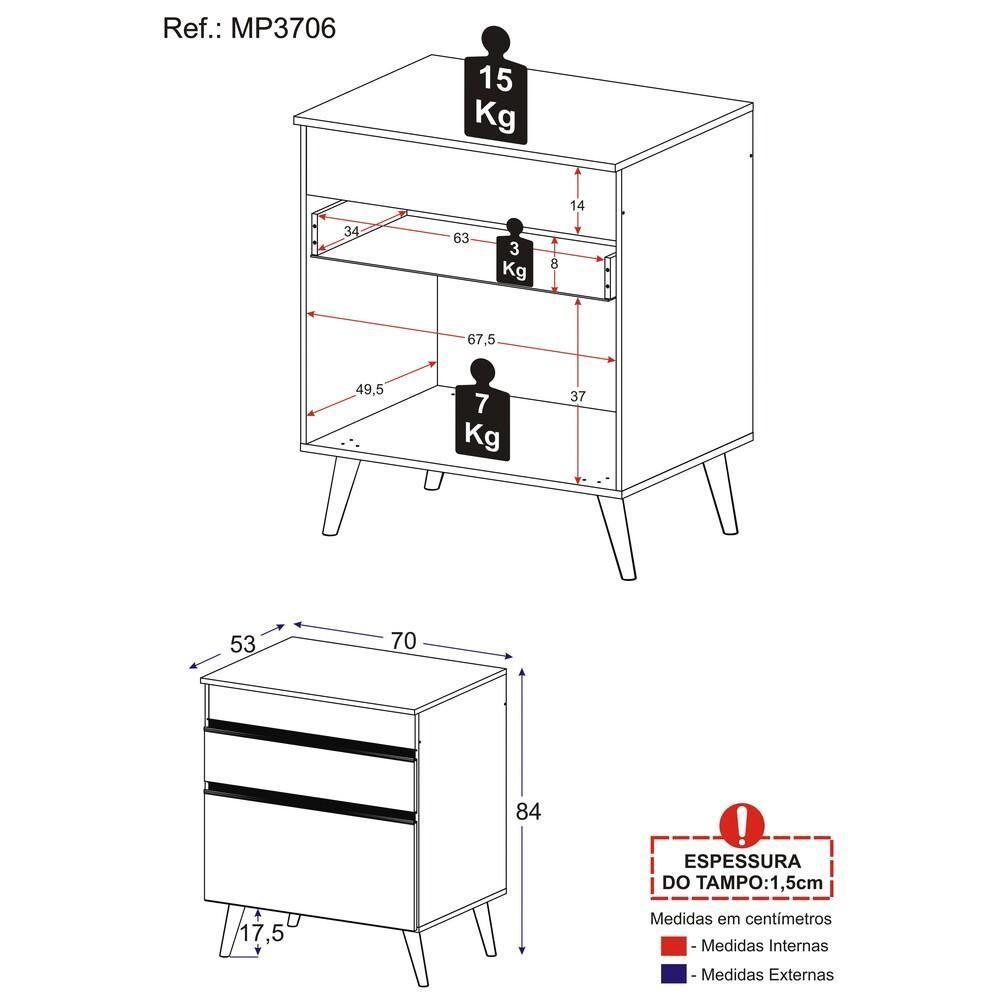 Balcão Cozinha Para Cooktop 70Cm 1 Porta Preto/branco - 4