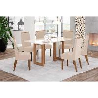 Sala De Jantar Completa Yara C/ Tampo Madeirado C/ Vidro Reto 160x90cm E 6 Cadeiras Nina Nature/suede Light Linho - Henn - 1