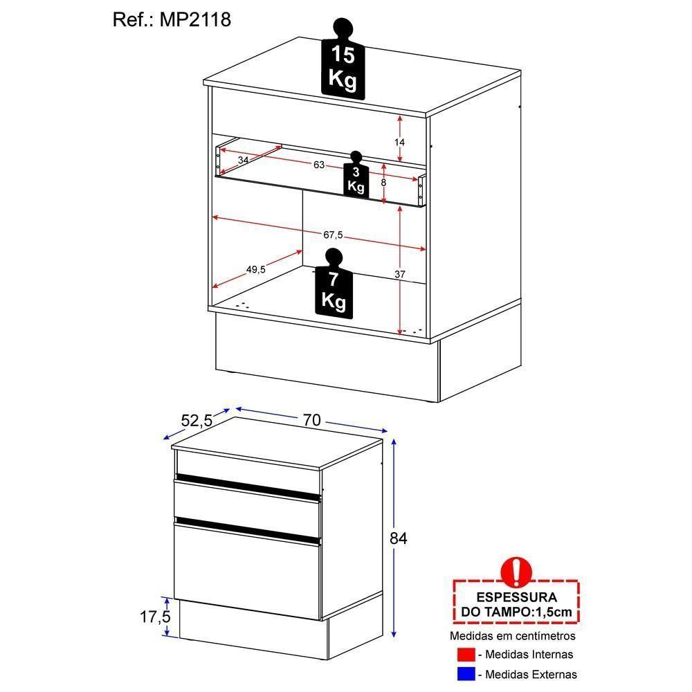 Balcão Cozinha Para Cooktop 70 Cm 1 Porta 1 Gaveta Preto - 4