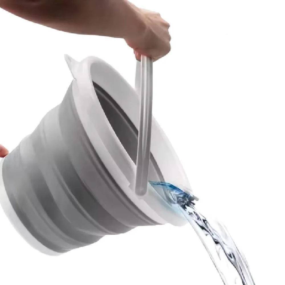 Balde Portatil Ecologico Retratil Cozinha Banheiro Lavanderia 10 Litros Alça Plastica Cinza - 4