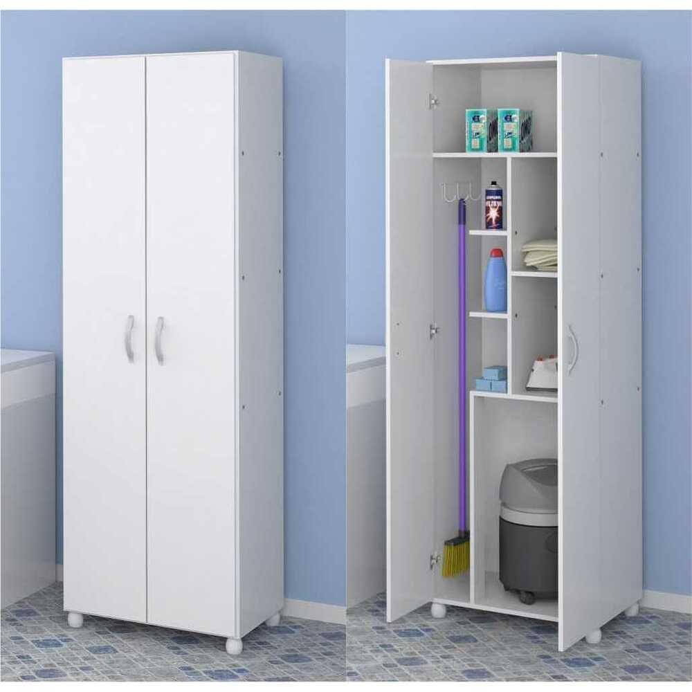 Armário Multiuso para Lavanderia com Porta Vassouras Branco - 2