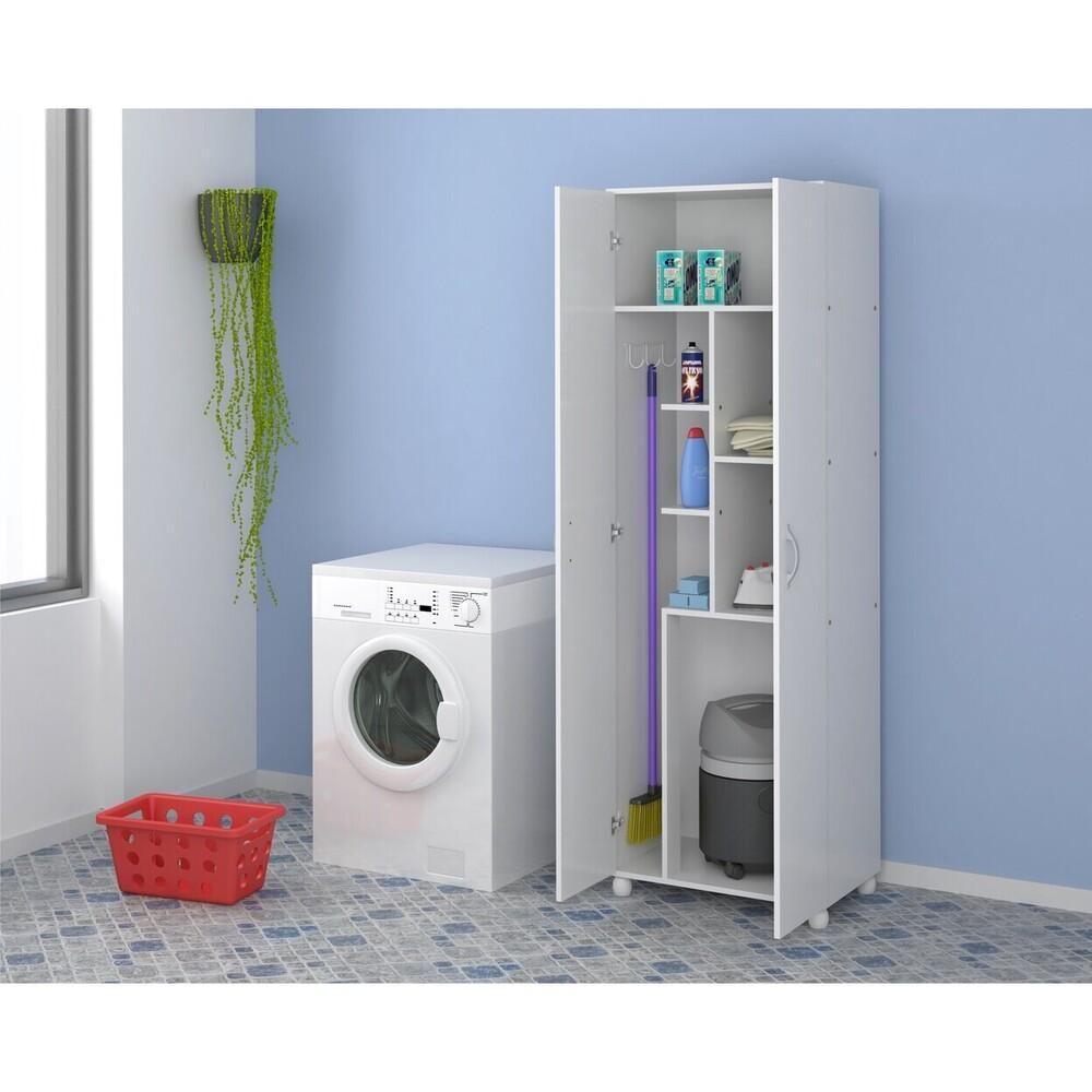 Armário Multiuso para Lavanderia com Porta Vassouras Branco - 6