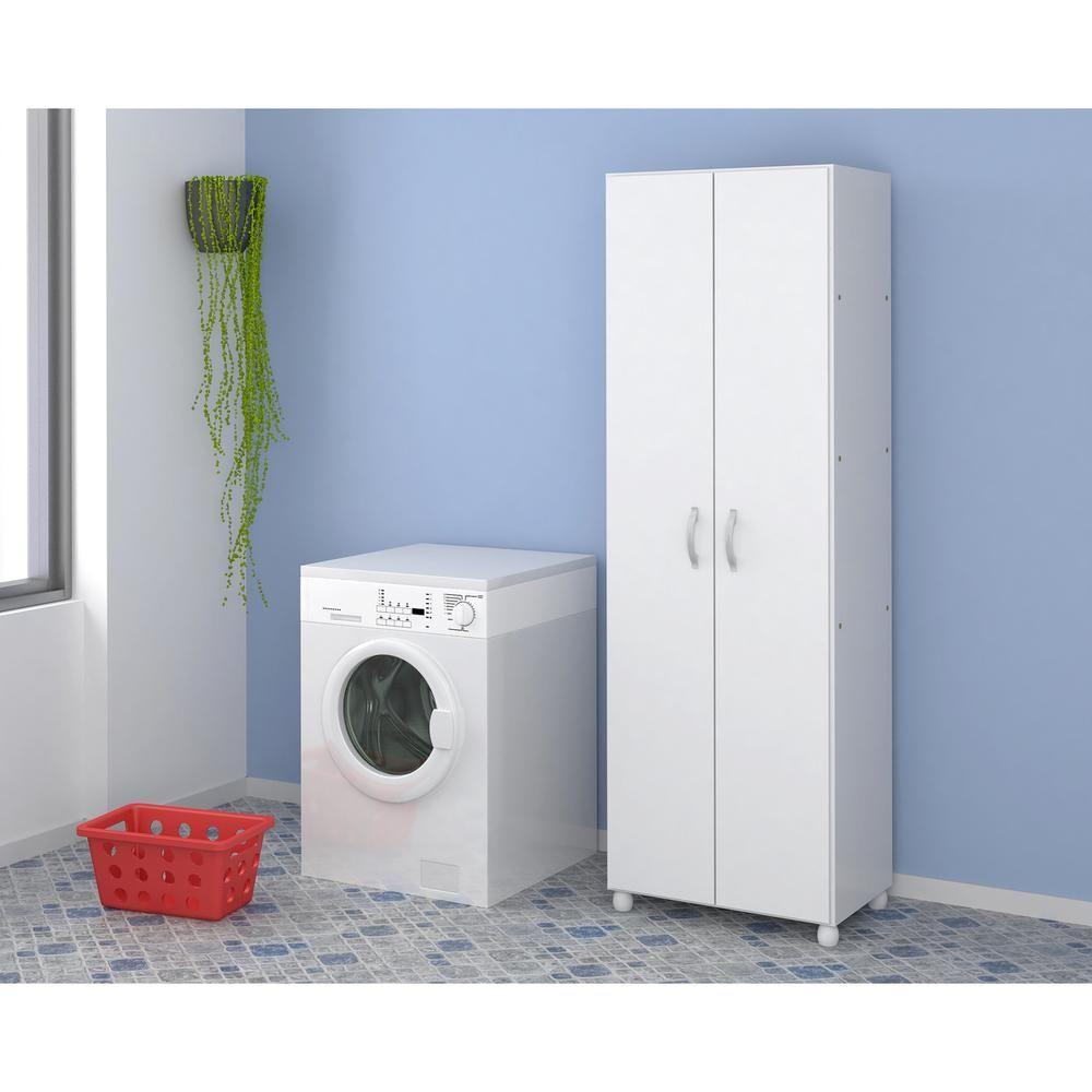 Armário Multiuso para Lavanderia com Porta Vassouras Branco - 7