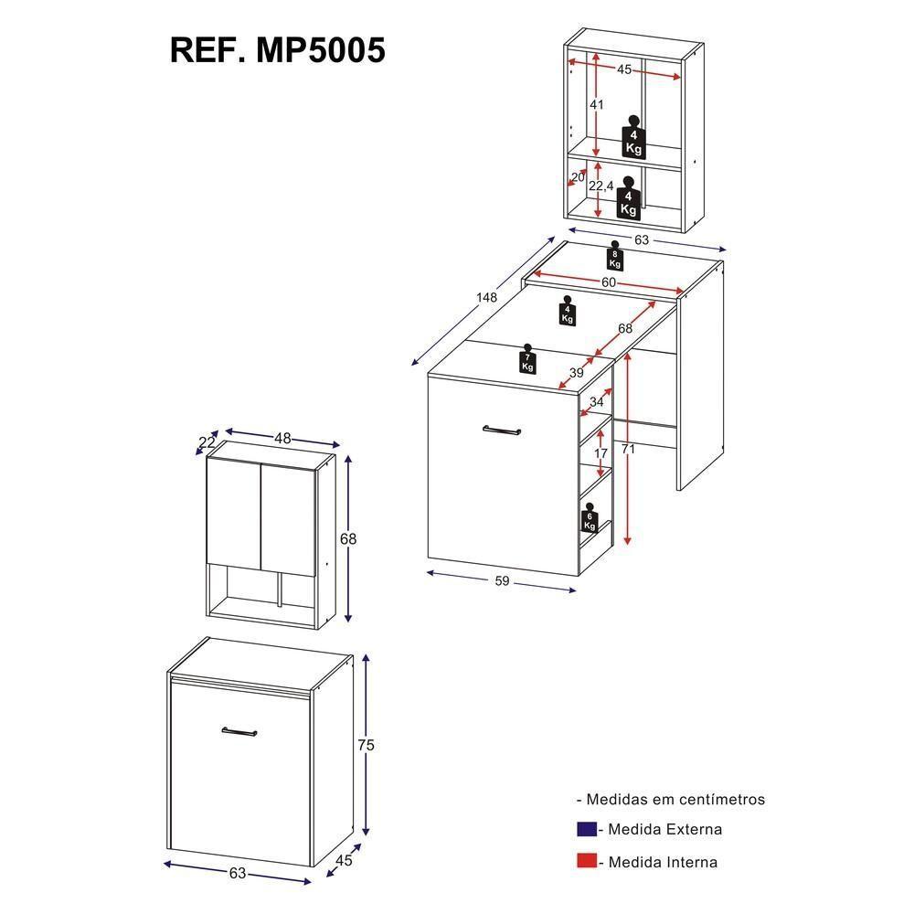 Armário Lavanderia 2 Portas Mesa Dobrável Multimóveis Branco - 4