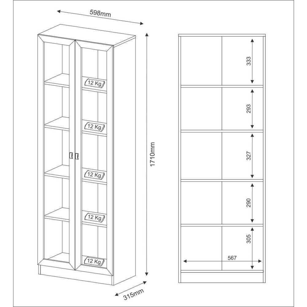 Armário Estante Com 2 Portas De Vidro Cr25069 Rustico - 3