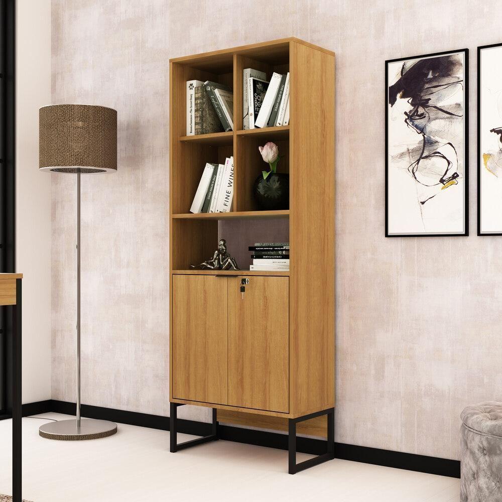 Armário Estante Com 2 Portas Cr25052 Amendoa/Preto - 1