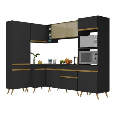 Armário de Cozinha Completa de Canto V2050 10 Portas 1 Gaveta MDF Preto