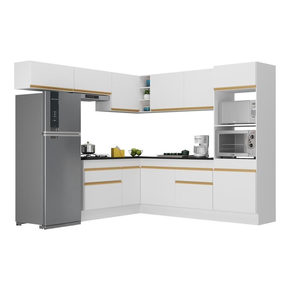 Armário De Cozinha Completa De Canto Com Rodapé Veneza Multimóveis V2105 Branco/dourado Branco/dourado - 1