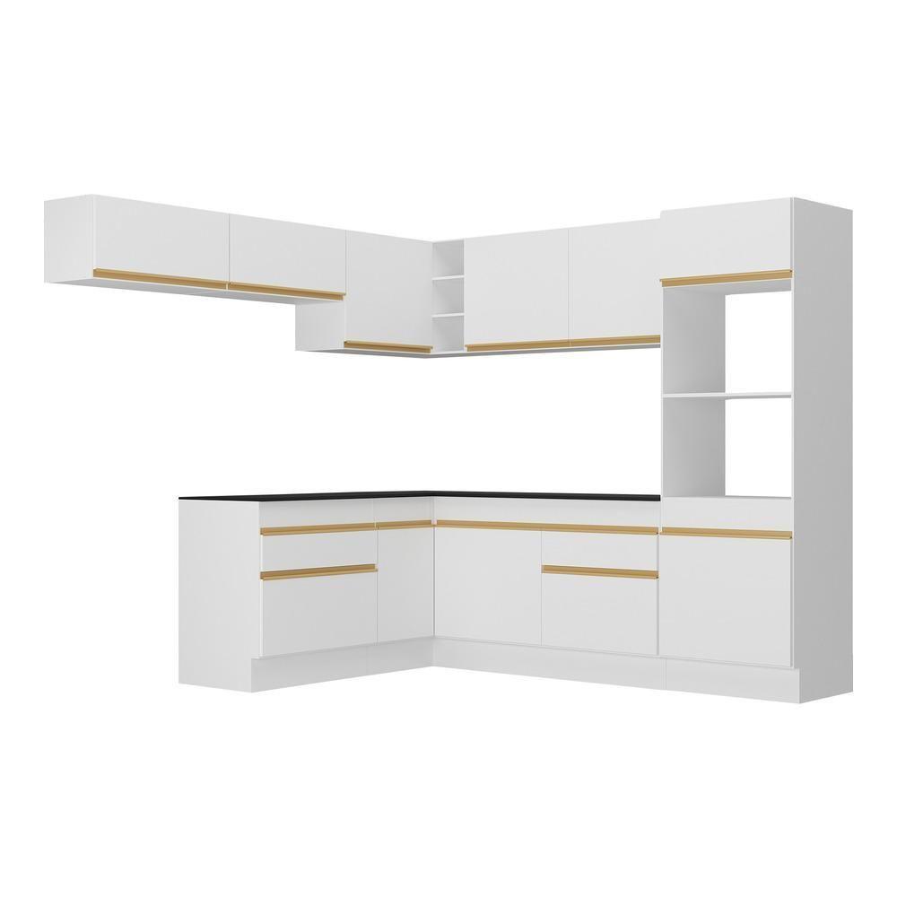 Armário De Cozinha Completa De Canto Com Rodapé Veneza Multimóveis V2105 Branco/dourado Branco/dourado - 2