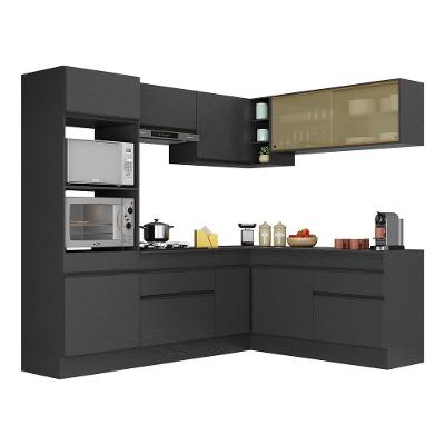Armário de Cozinha Completa de Canto Veneza 10 Portas 2 Gavetas MDF Preto