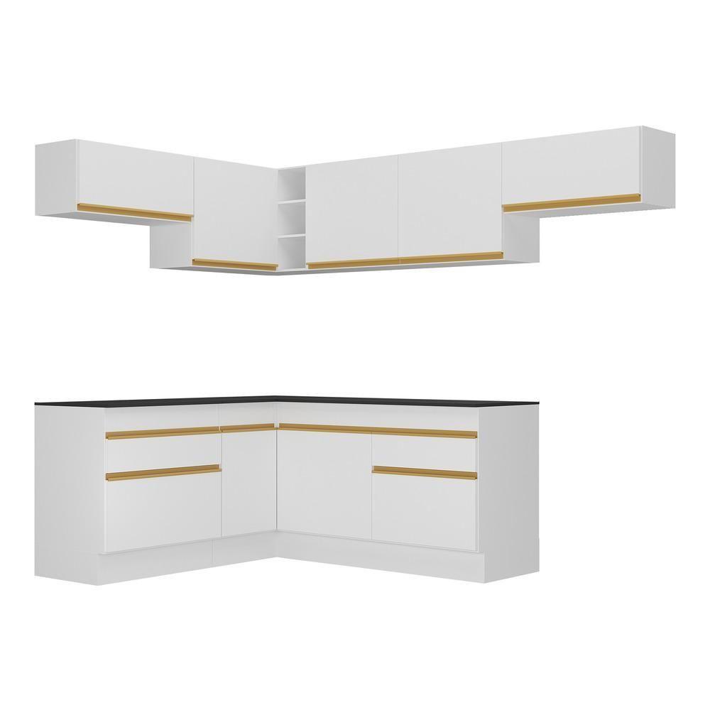 Armário De Cozinha Completa De Canto Com Rodapé Veneza Multimóveis V2104 Branco/dourado Branco/dourado - 2