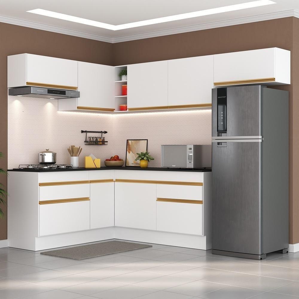 Armário De Cozinha Completa De Canto Com Rodapé Veneza Multimóveis V2104 Branco/dourado Branco/dourado - 6