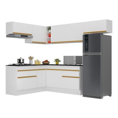 Armário de Cozinha Completa de Canto V2104 9 Portas 2 Gavetas MDP 242cm Preto