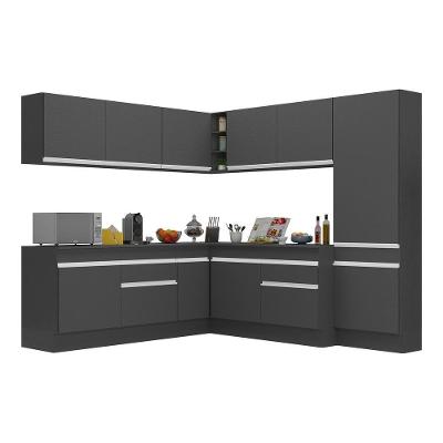 Armário de Cozinha Completa de Canto V2102 12 Portas 2 Gavetas MDF 234cm Preto Branco