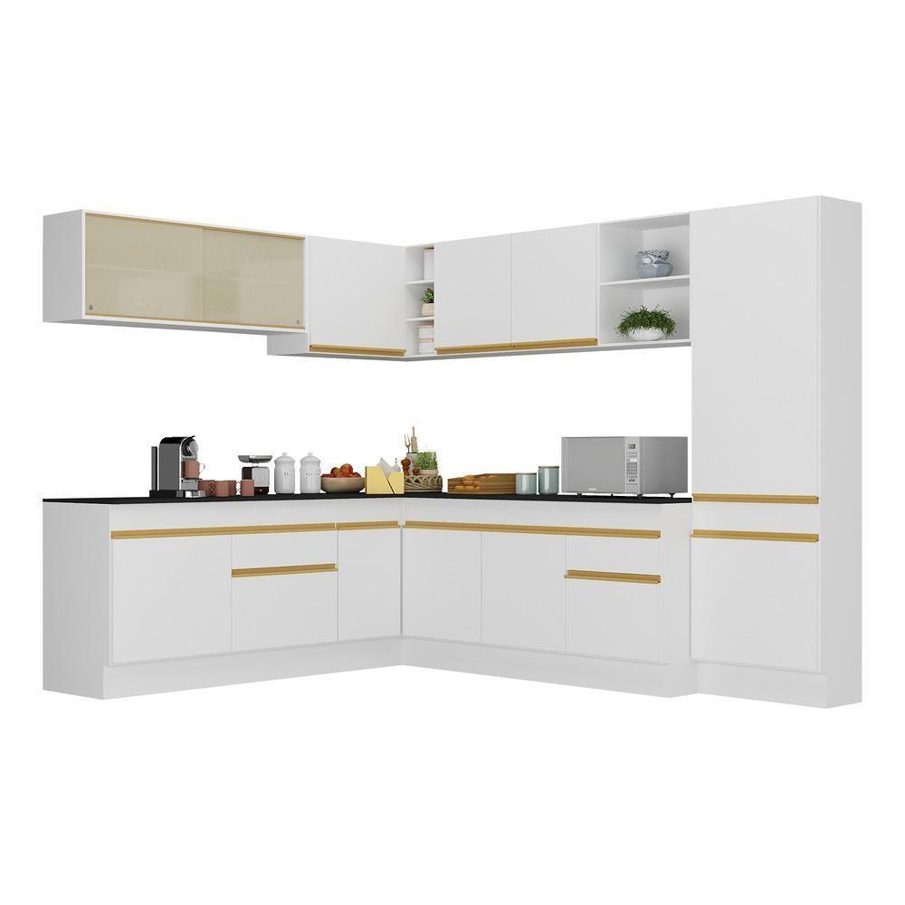 Armário De Cozinha Completa De Canto Com Rodapé Veneza Multimóveis V2100 Branco/dourado Branco/dourado - 1