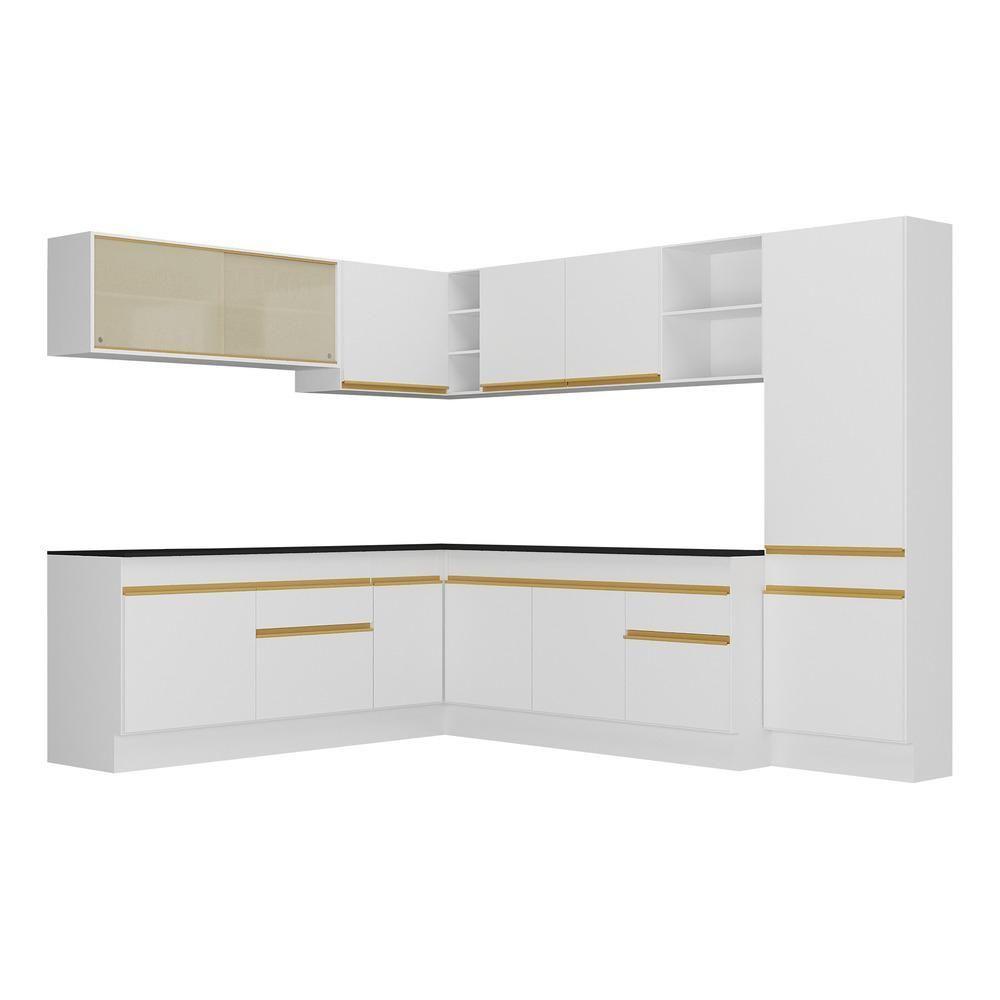 Armário De Cozinha Completa De Canto Com Rodapé Veneza Multimóveis V2100 Branco/dourado Branco/dourado - 2