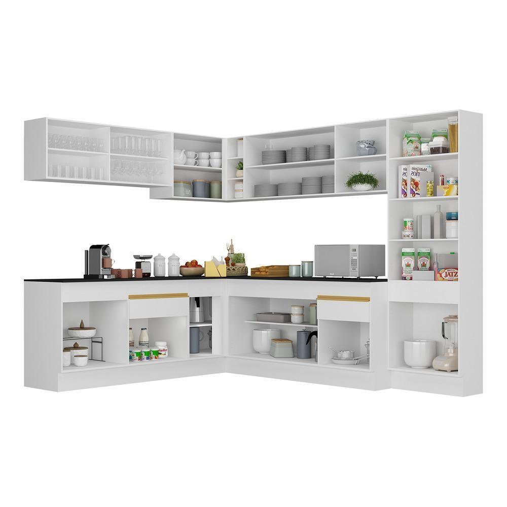 Armário De Cozinha Completa De Canto Com Rodapé Veneza Multimóveis V2100 Branco/dourado Branco/dourado - 6