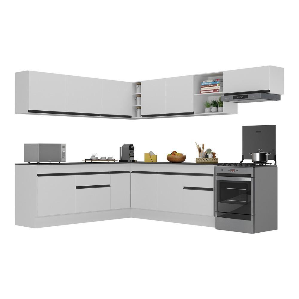 Armário De Cozinha Completa De Canto Com Rodapé Veneza Multimóveis V2103 Branco/preto Branco/preto - 1